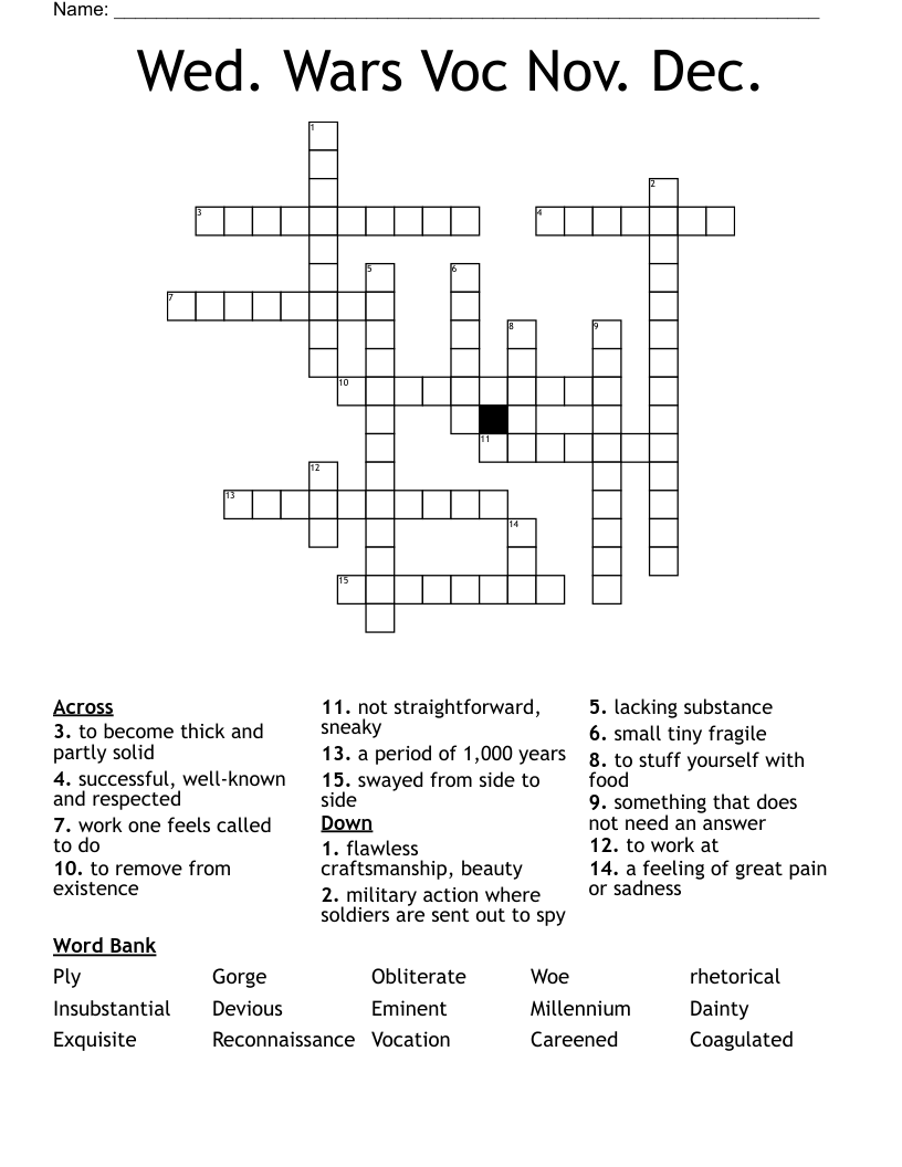 Wed. Wars Voc Nov. Dec. Crossword