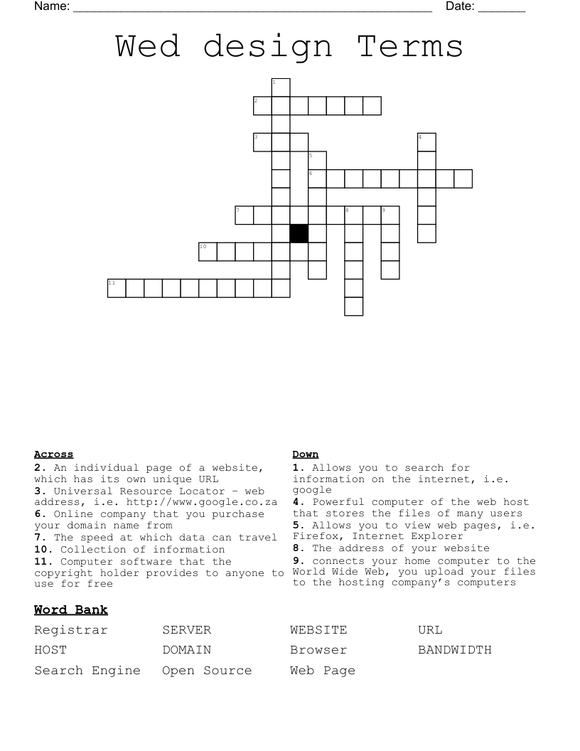 Wed design Terms Crossword