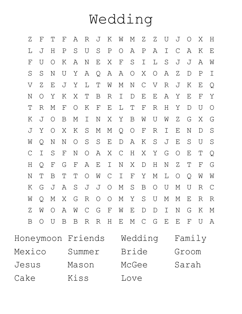 Wedding Word Search