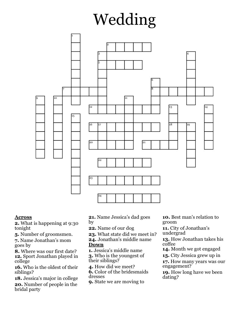 Wedding Crossword