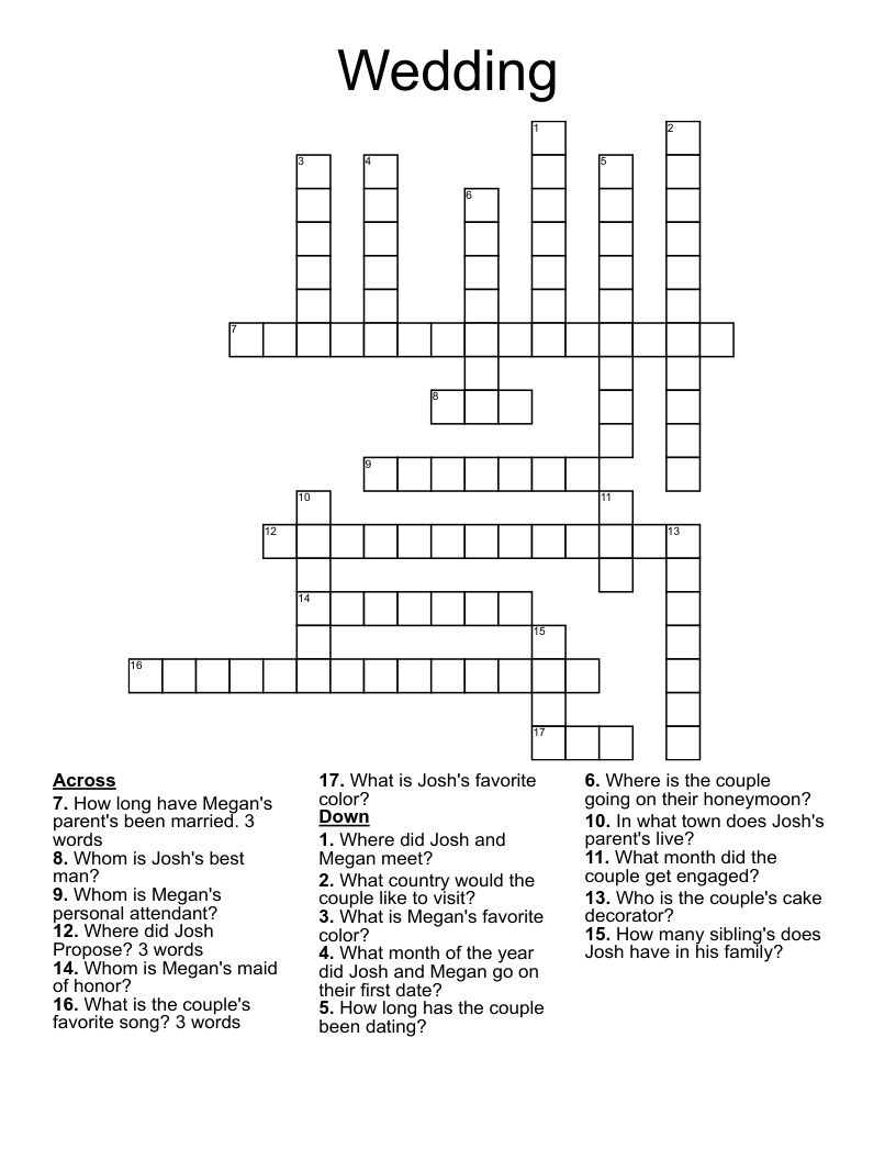 Wedding Crossword