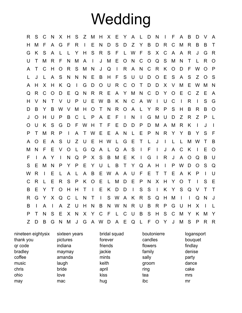 Wedding Word Search