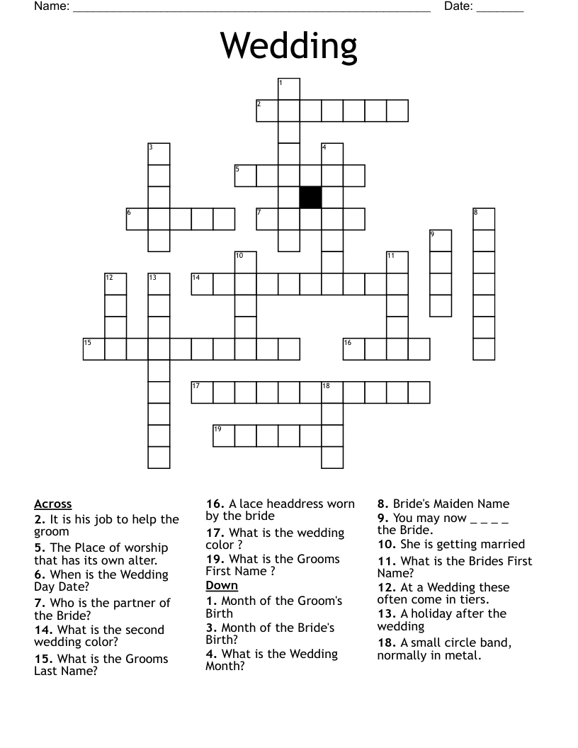 Wedding Crossword