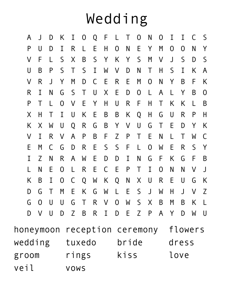 Wedding Word Search