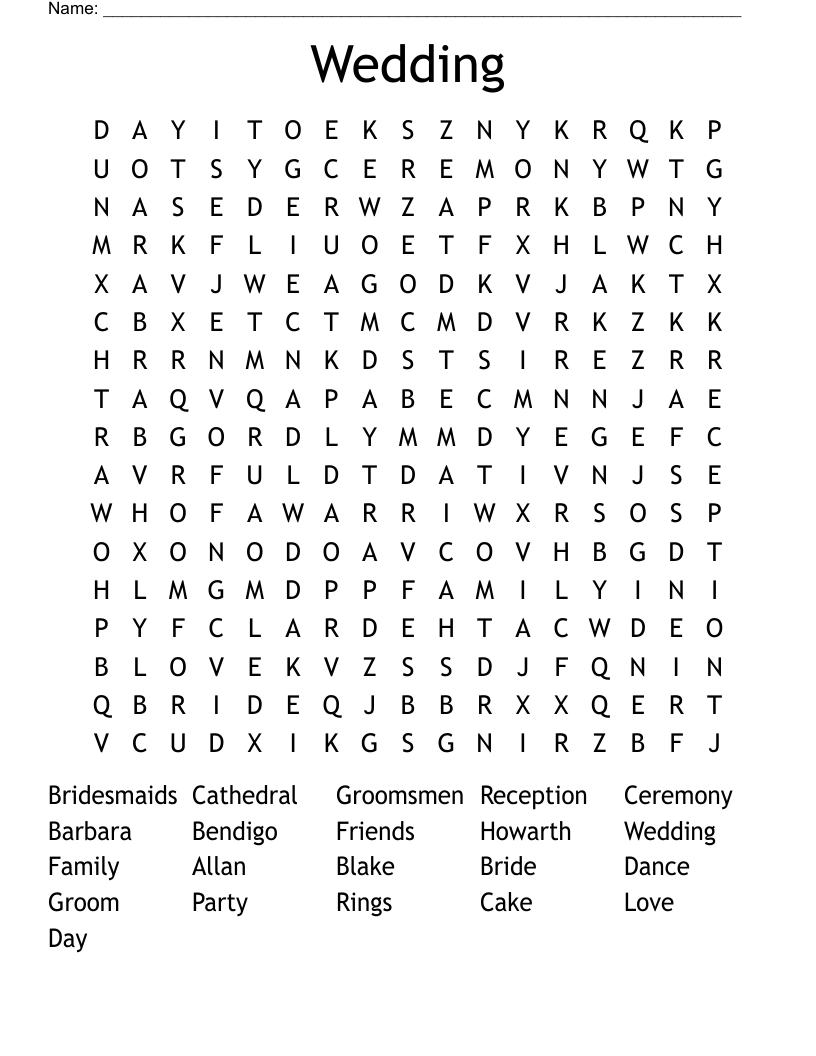 Wedding Word Search