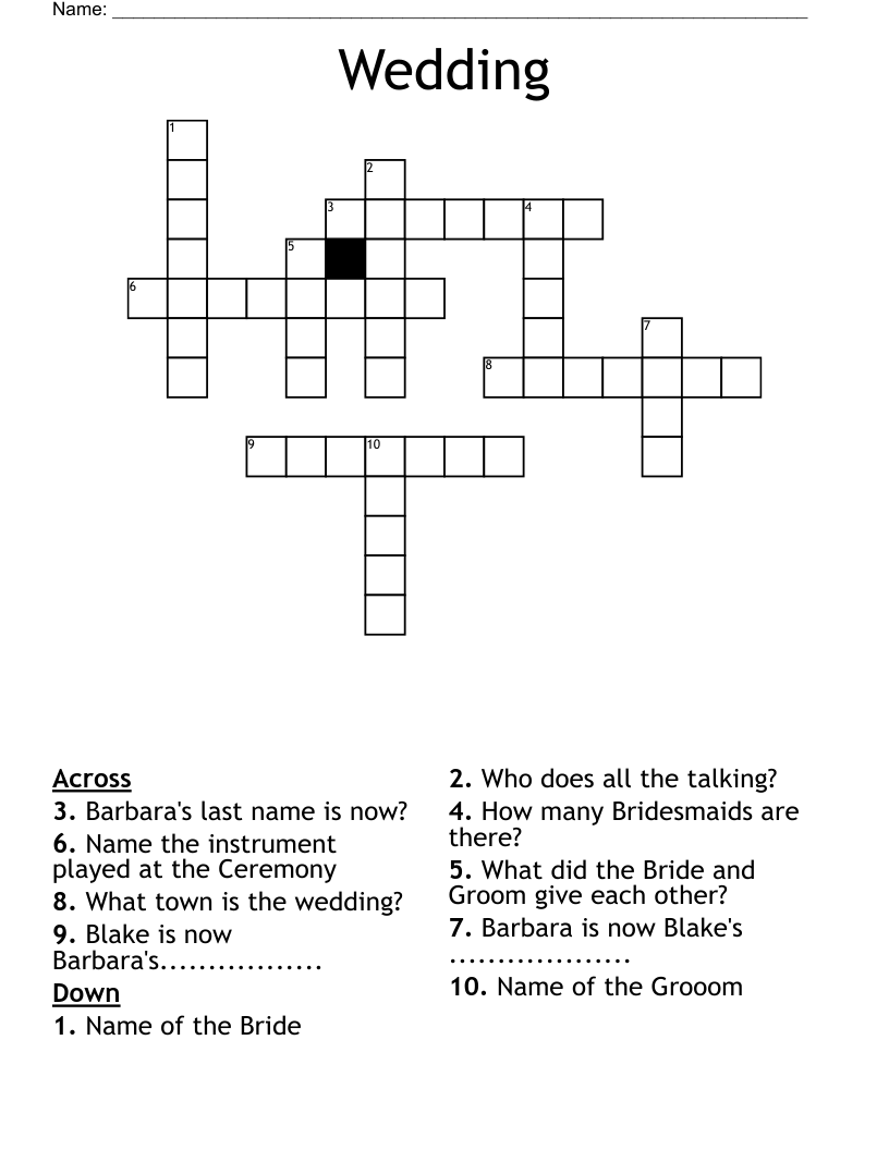 Wedding Crossword