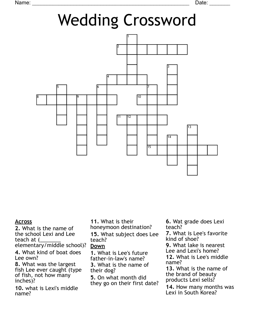 Wedding Crossword