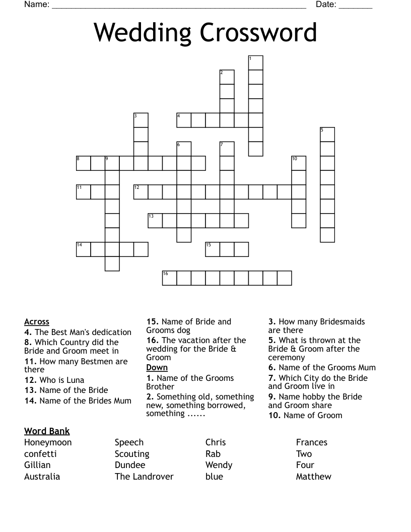 Wedding Crossword