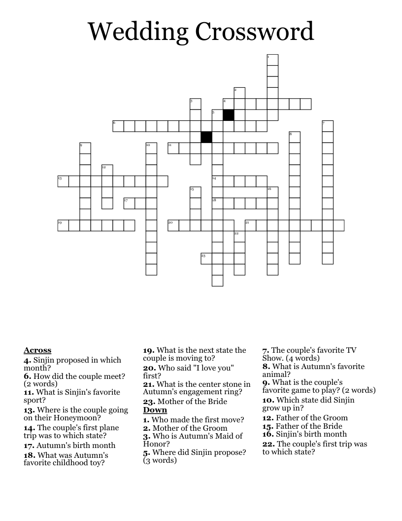 Wedding Crossword