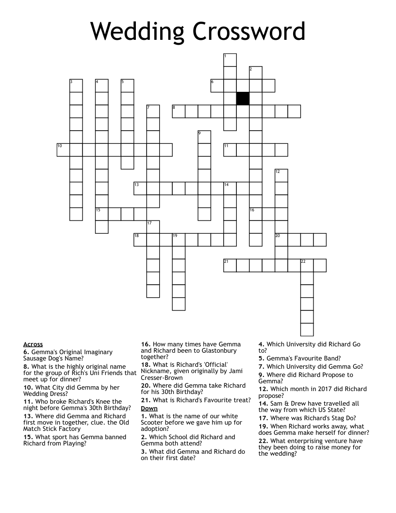 Wedding Crossword