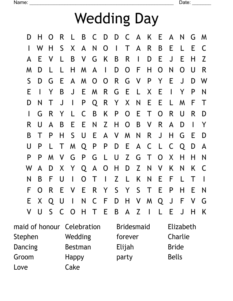Wedding Day Word Search
