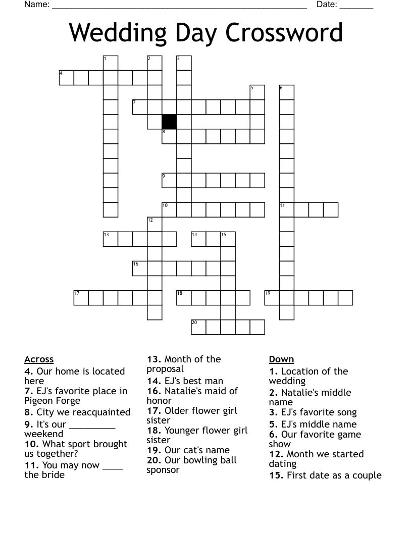 Wedding Day Crossword