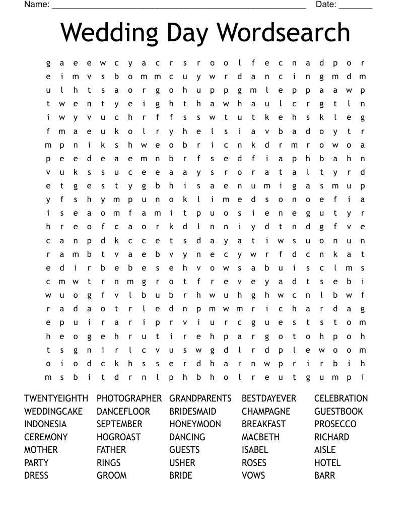 Wedding Day Wordsearch