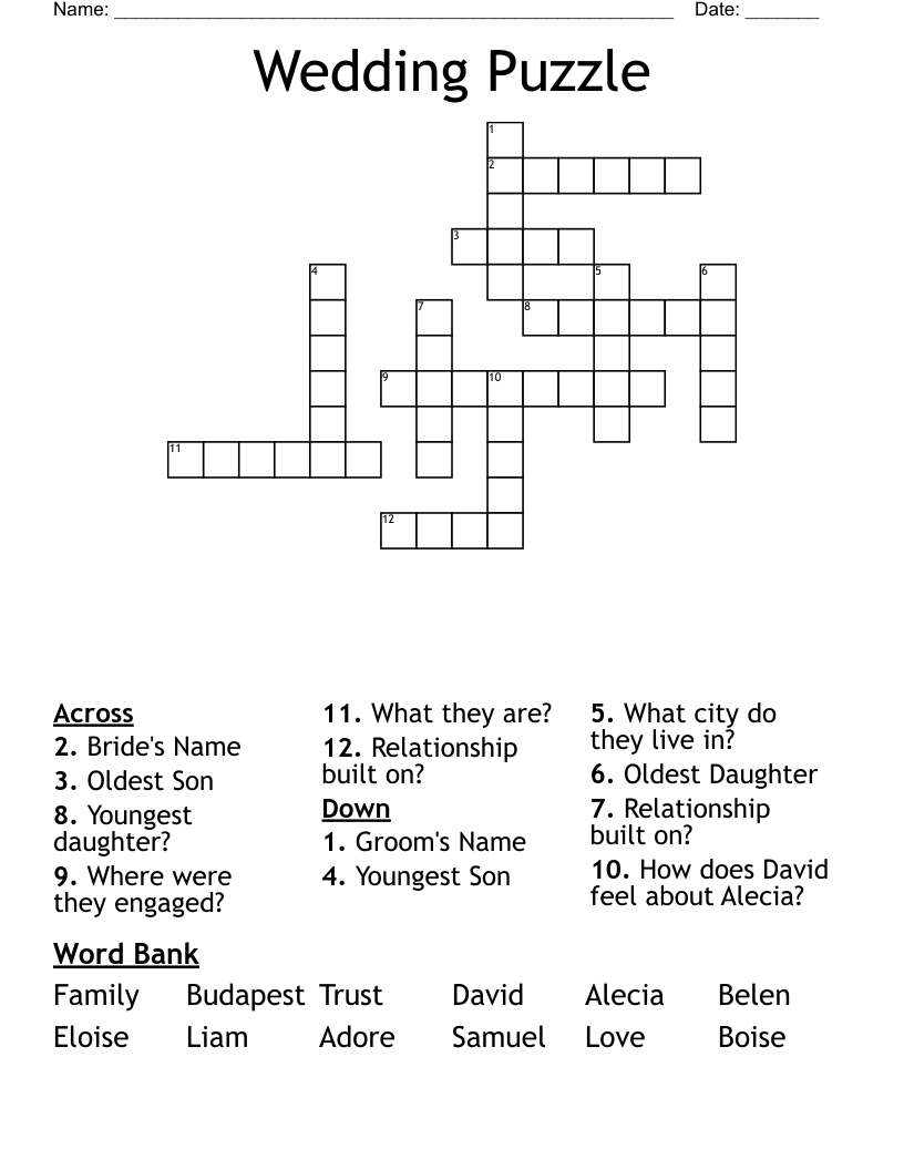 Wedding Puzzle Crossword