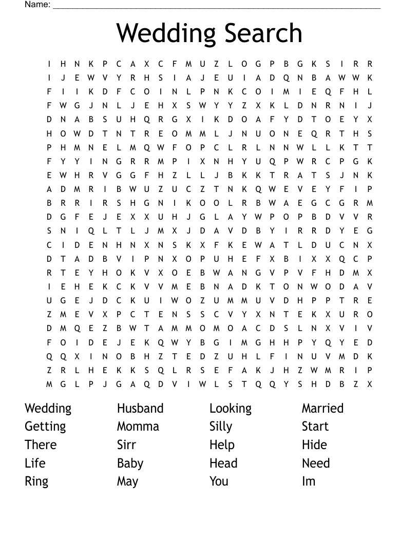 Wedding Search  Word Search
