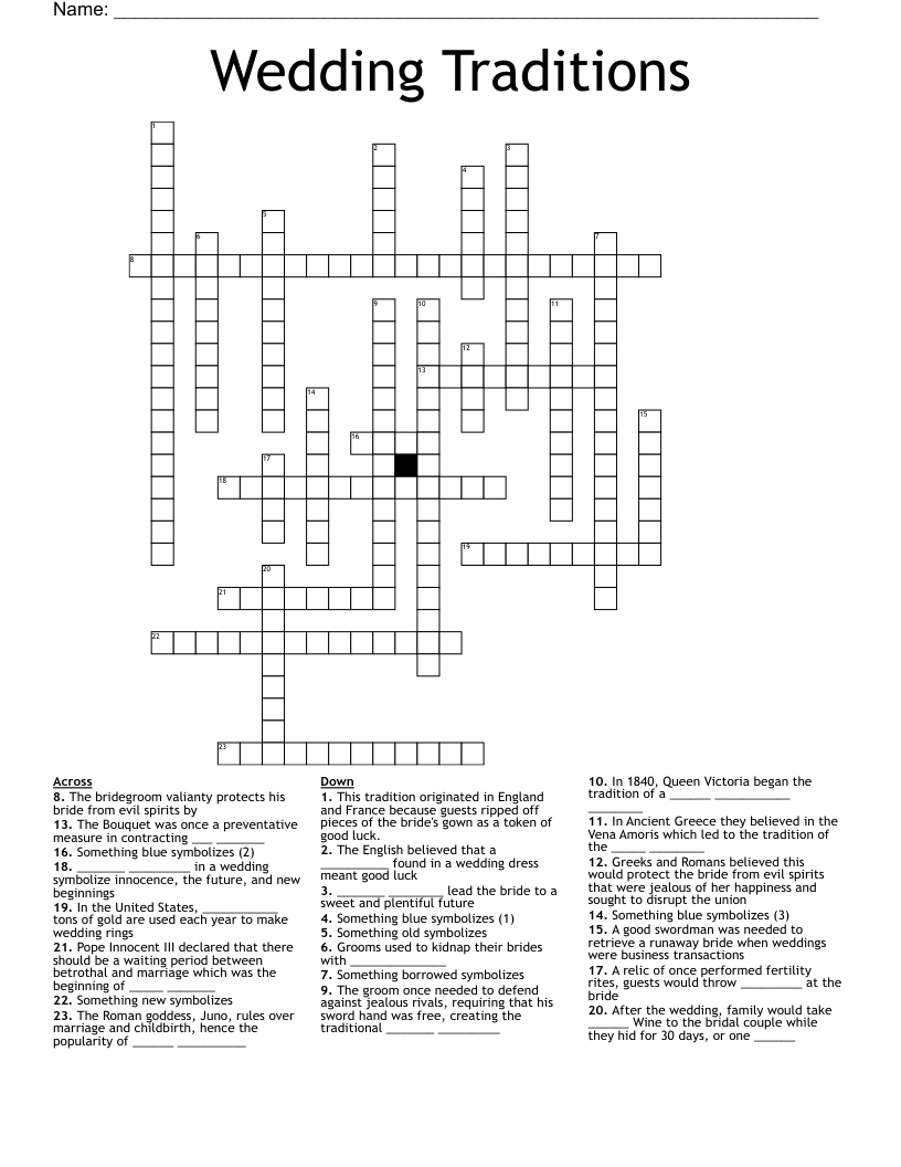 Wedding Traditions Crossword