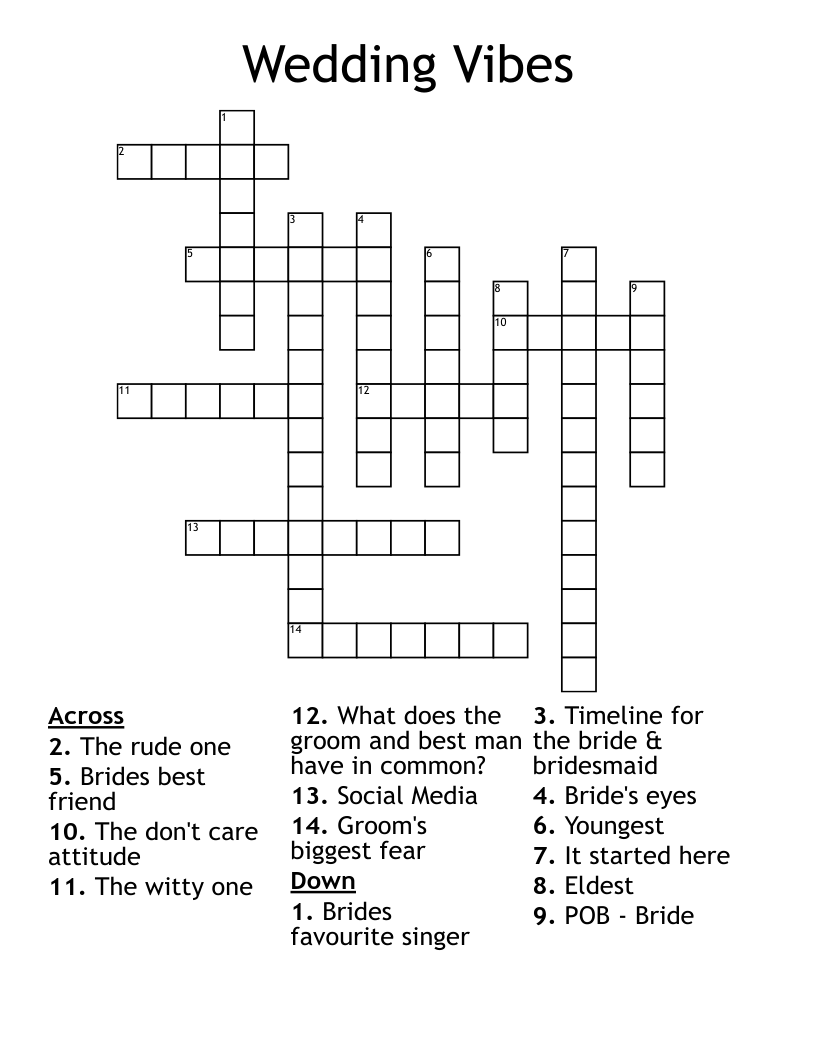 Wedding Vibes  Crossword