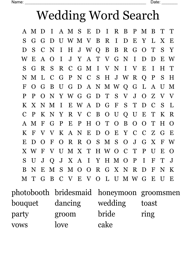 Wedding Word Search