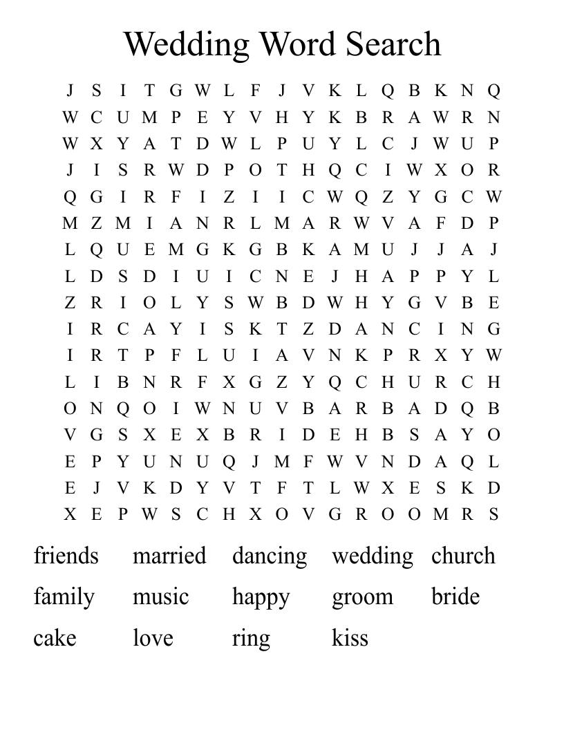 Wedding Word Search