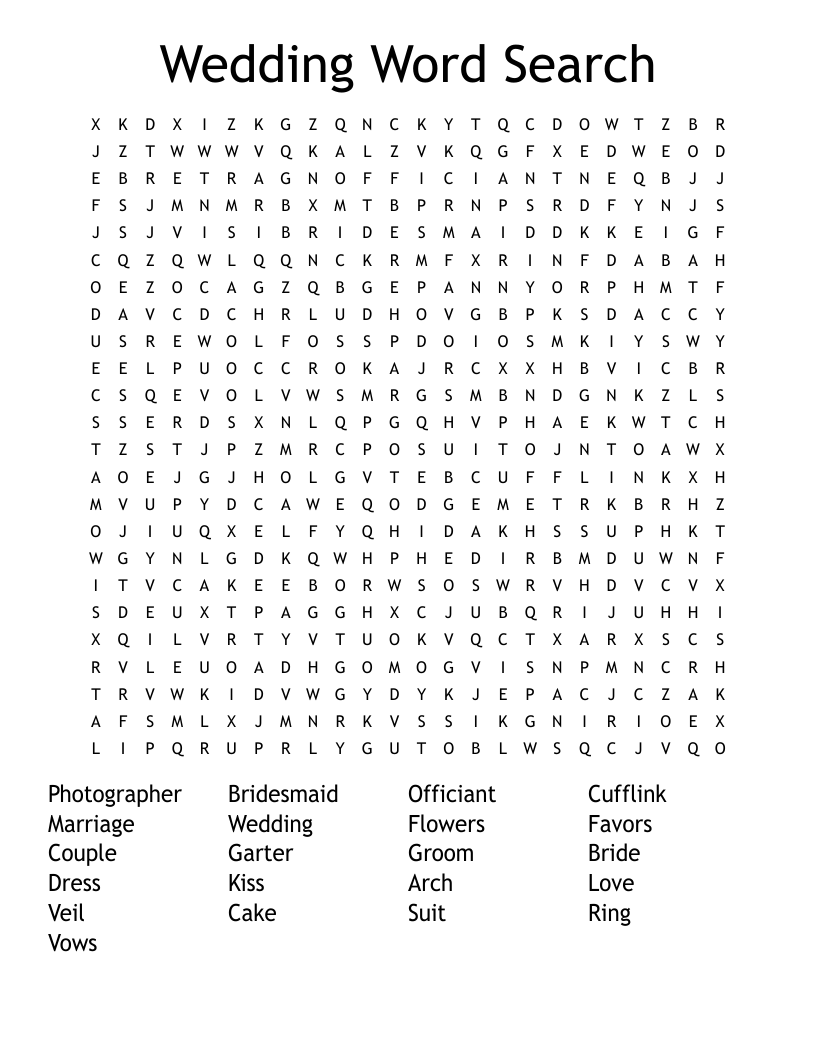 Wedding Word Search