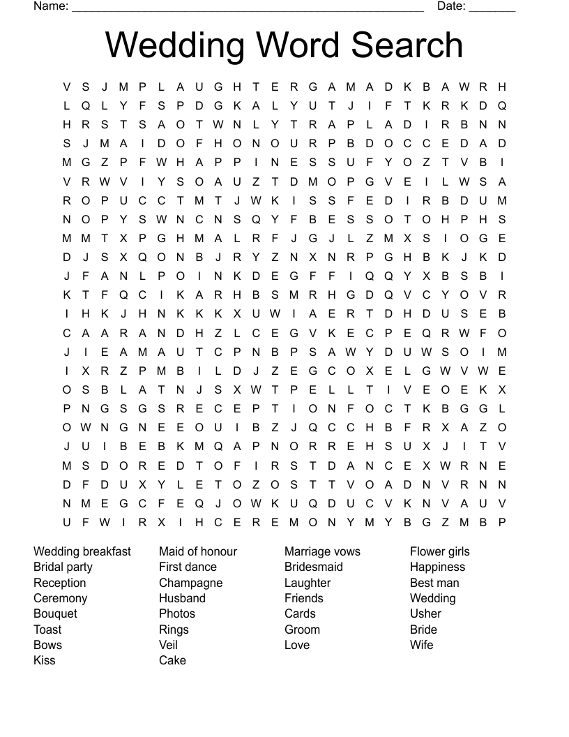 Wedding Word Search 