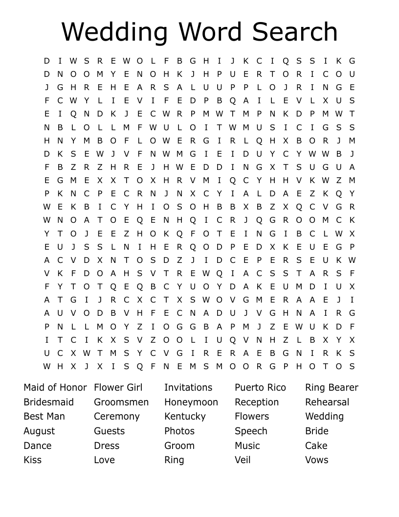 Wedding Word Search 