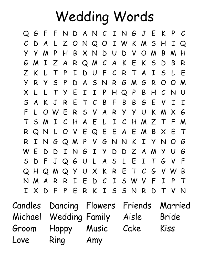 Wedding Words Word Search
