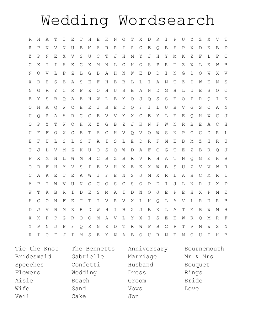 Wedding Wordsearch