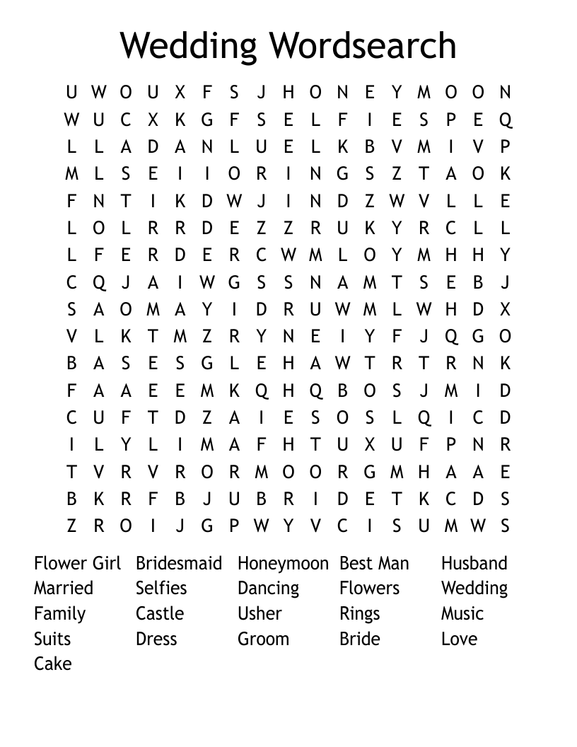 Wedding Wordsearch