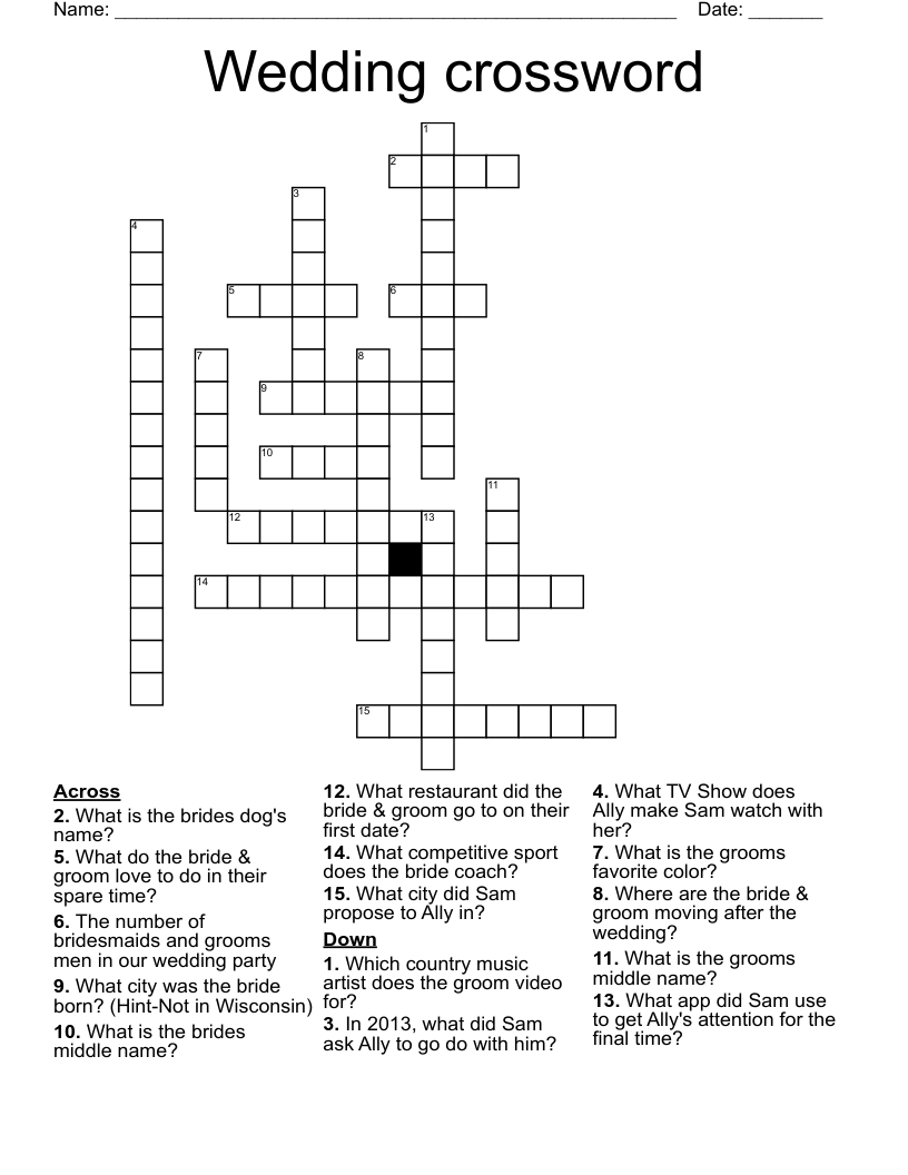 Wedding crossword