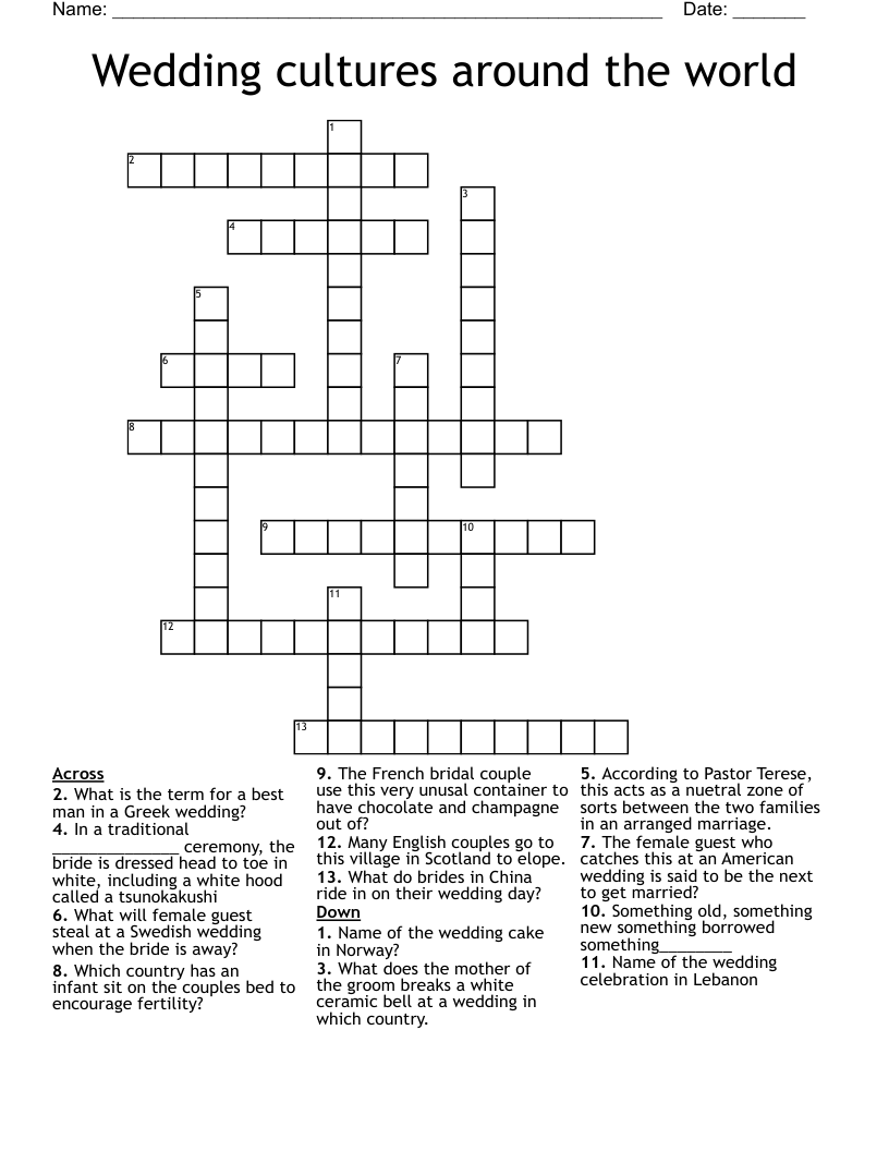 Wedding cultures around the world Crossword