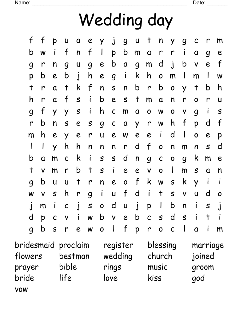 Wedding day Word Search