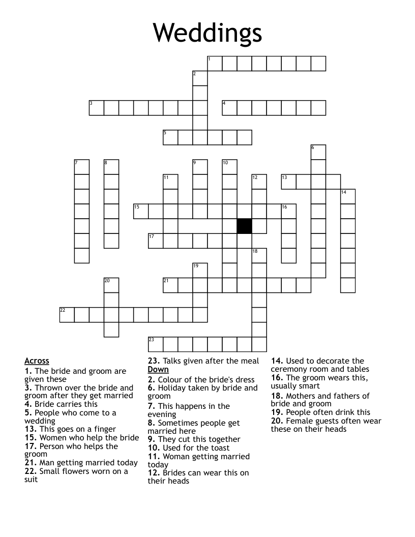 Weddings Crossword