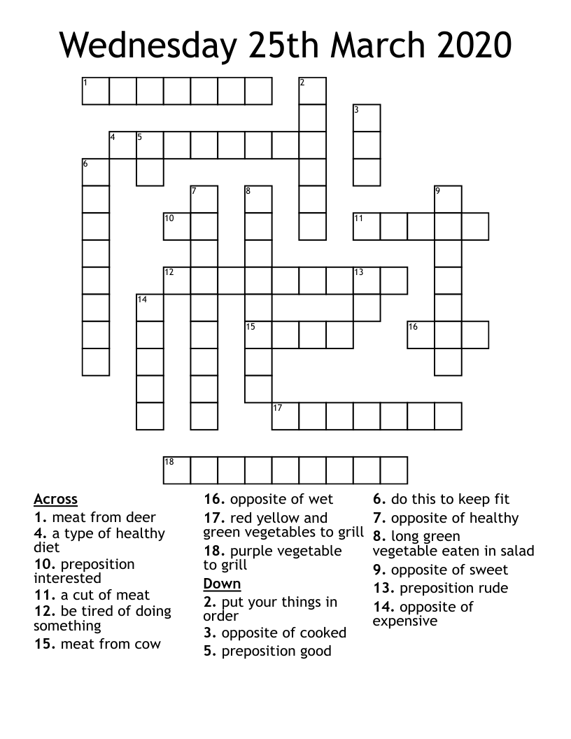 Wednesday 25th March 2020 Crossword