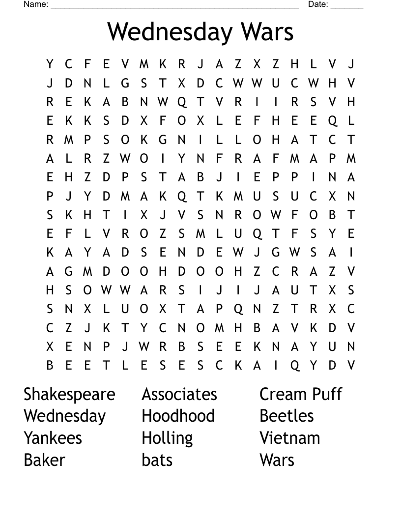 Wednesday Wars Word Search