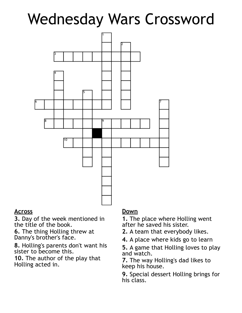 Wednesday Wars Crossword