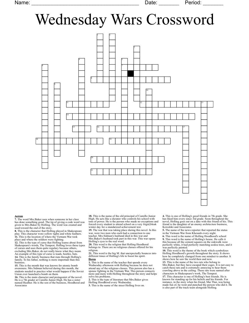 Wednesday Wars Crossword