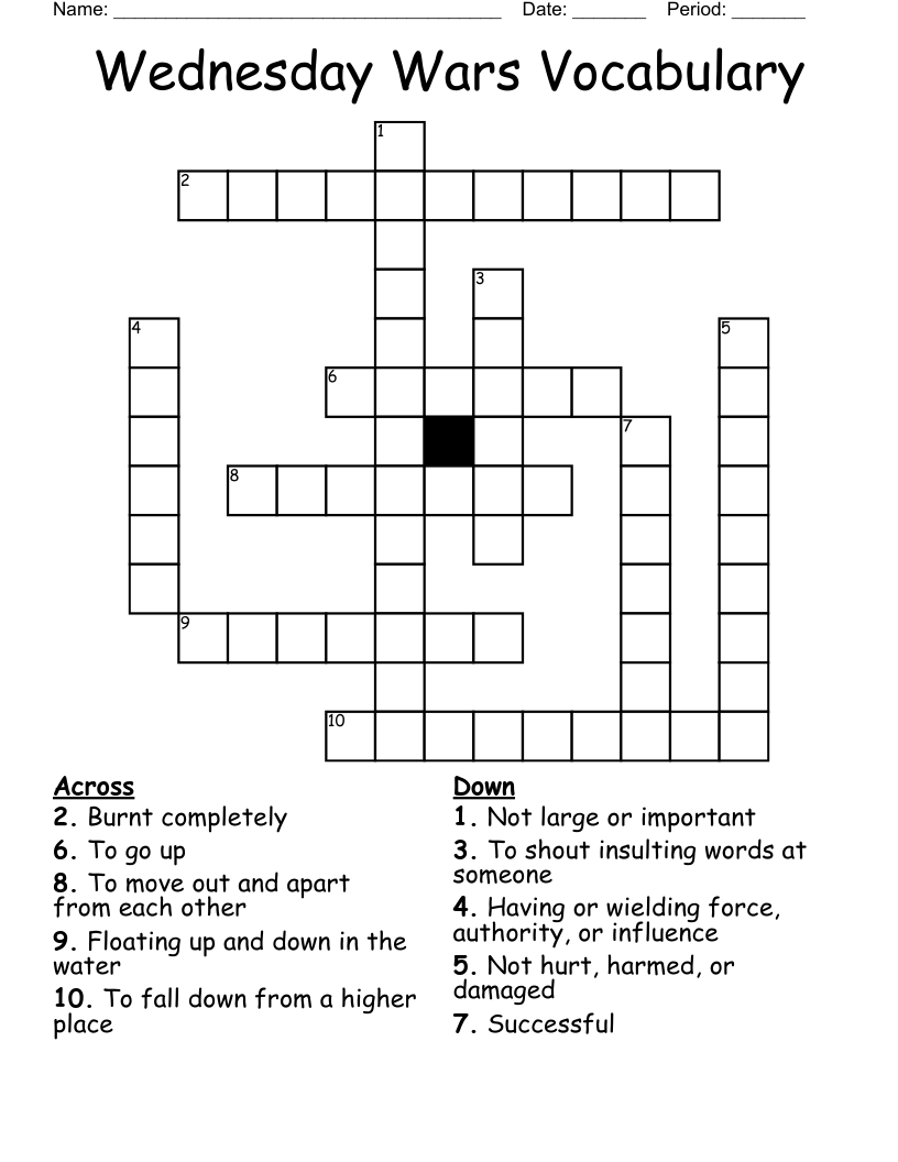 Wednesday Wars Vocabulary Crossword
