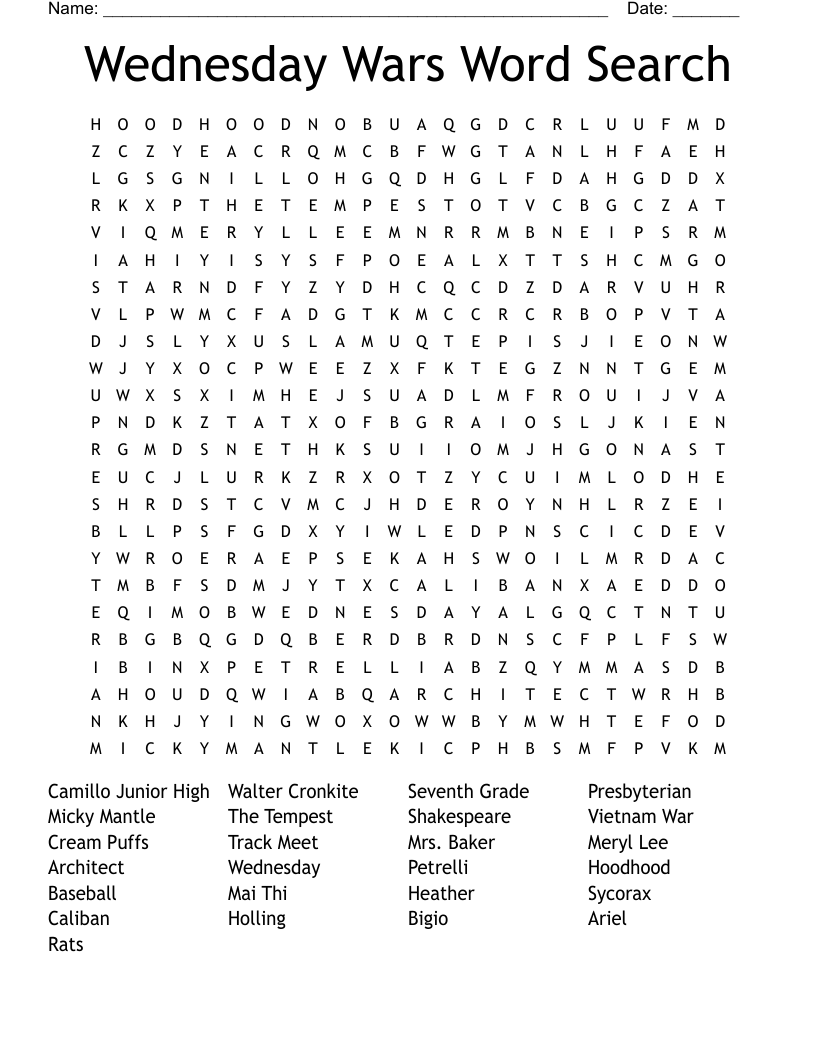 Wednesday Wars Word Search