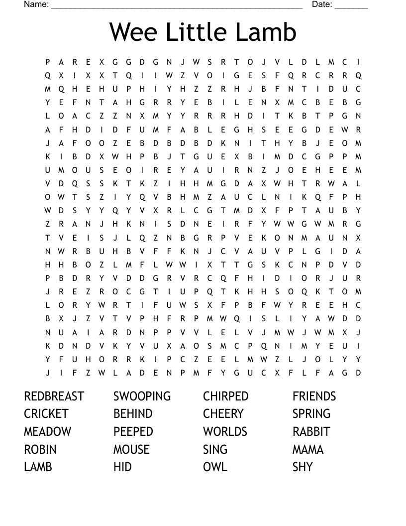 Wee Little Lamb Word Search