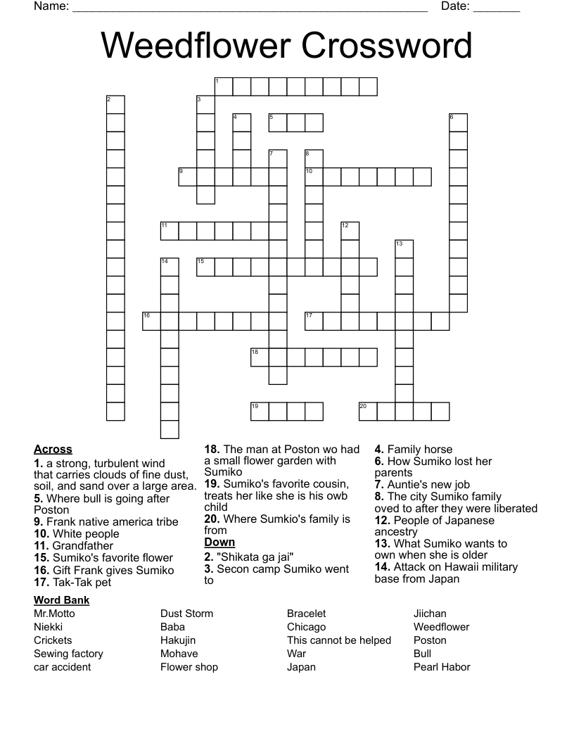 Weedflower Crossword