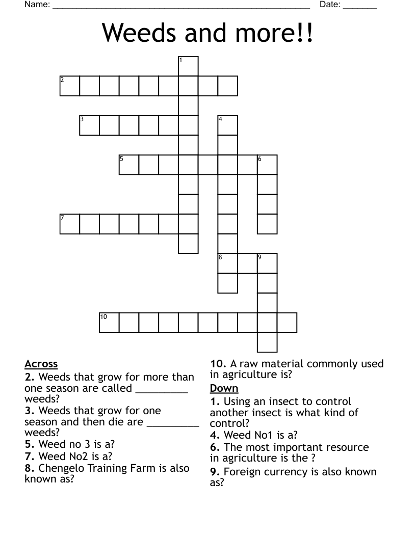 Weeds and more!! Crossword