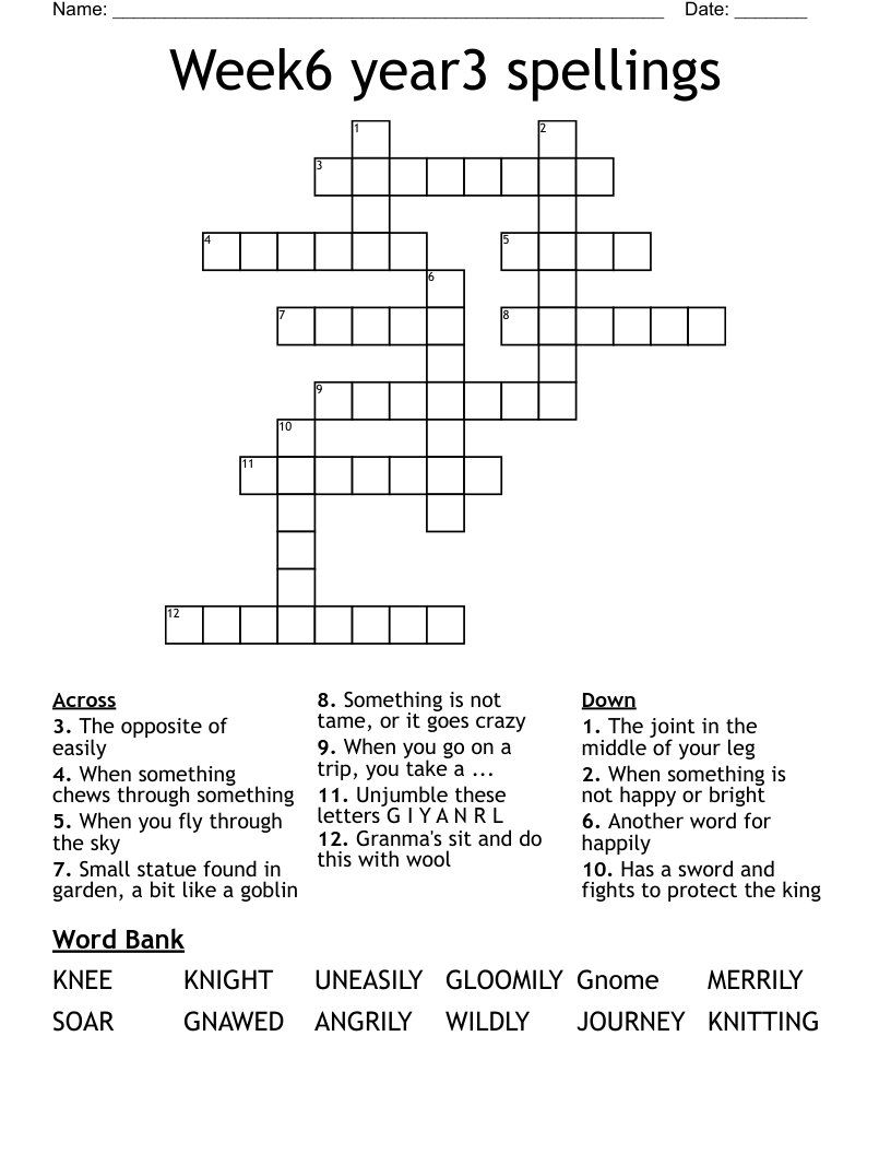 Week6 year3 spellings Crossword
