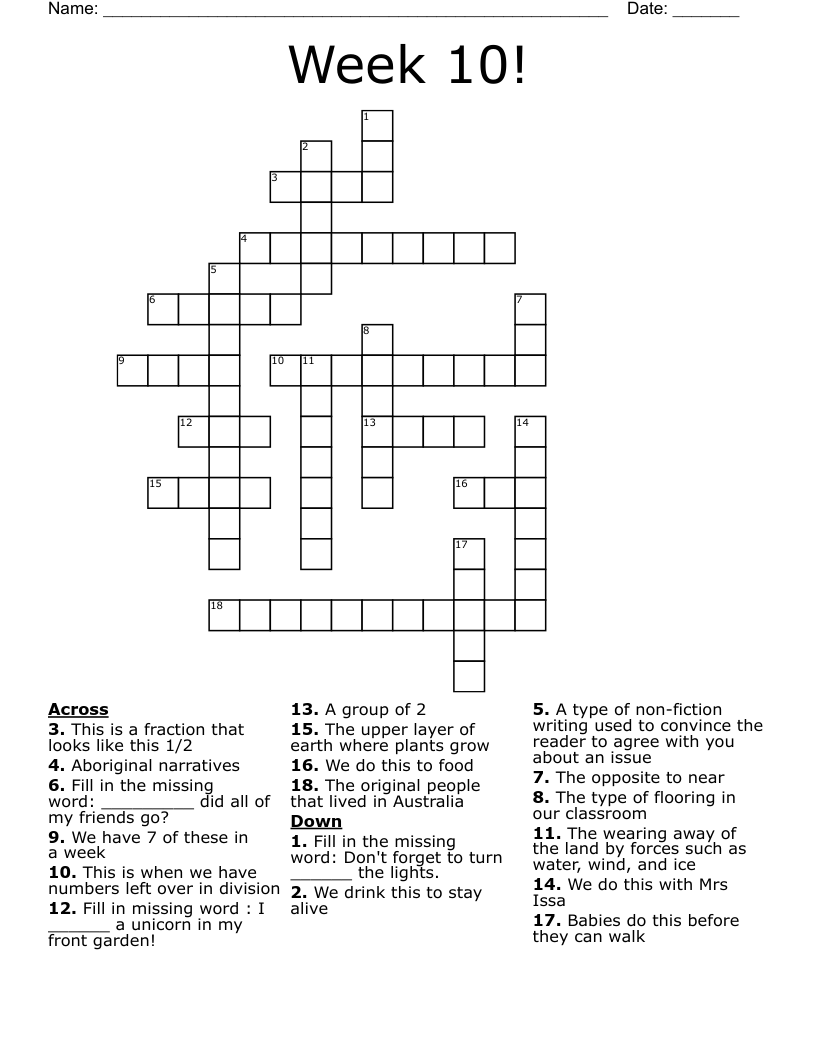 Week 10! Crossword