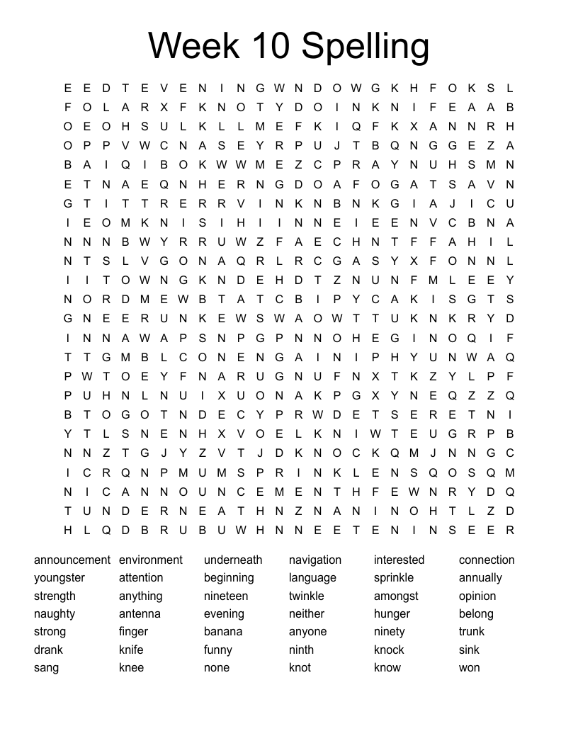 Week 10 Spelling Word Search