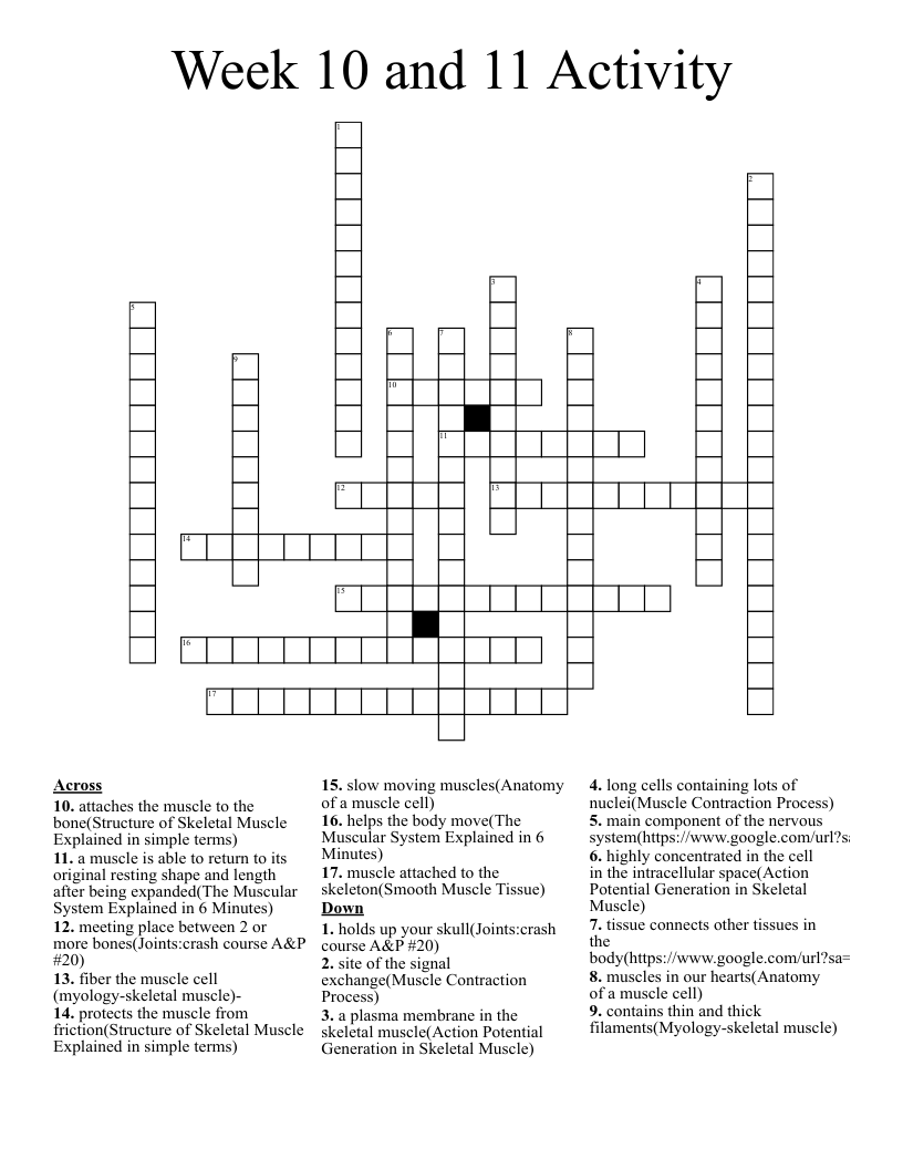 Week 10 and 11 Activity Crossword