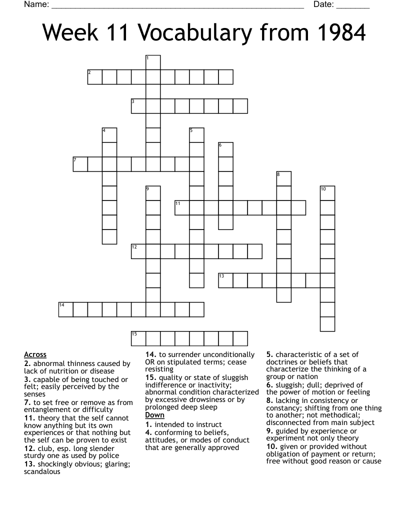 Week 11 Vocabulary from 1984 Crossword