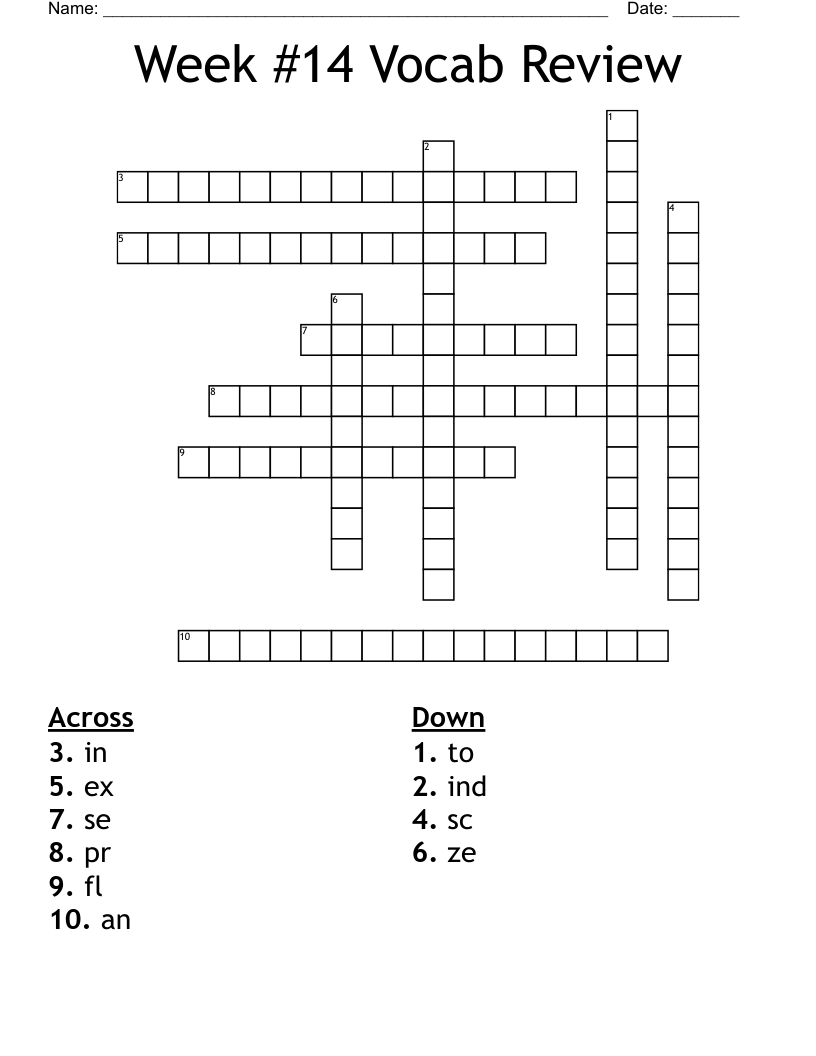 Week #14 Vocab Review Crossword