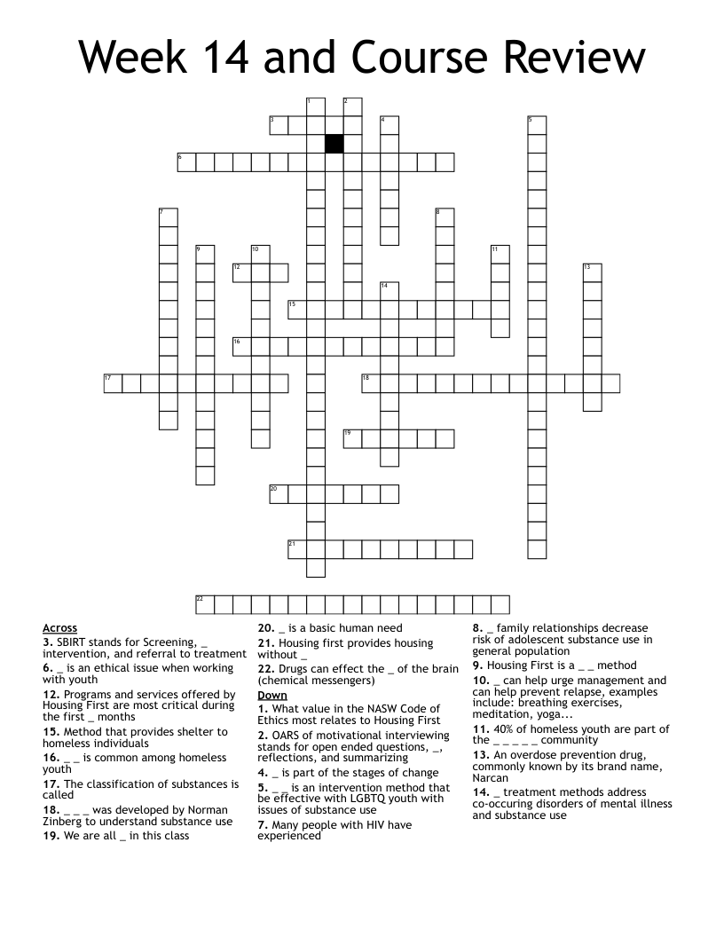 Week 14 and Course Review Crossword