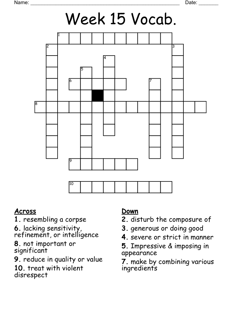 Week 15 Vocab. Crossword